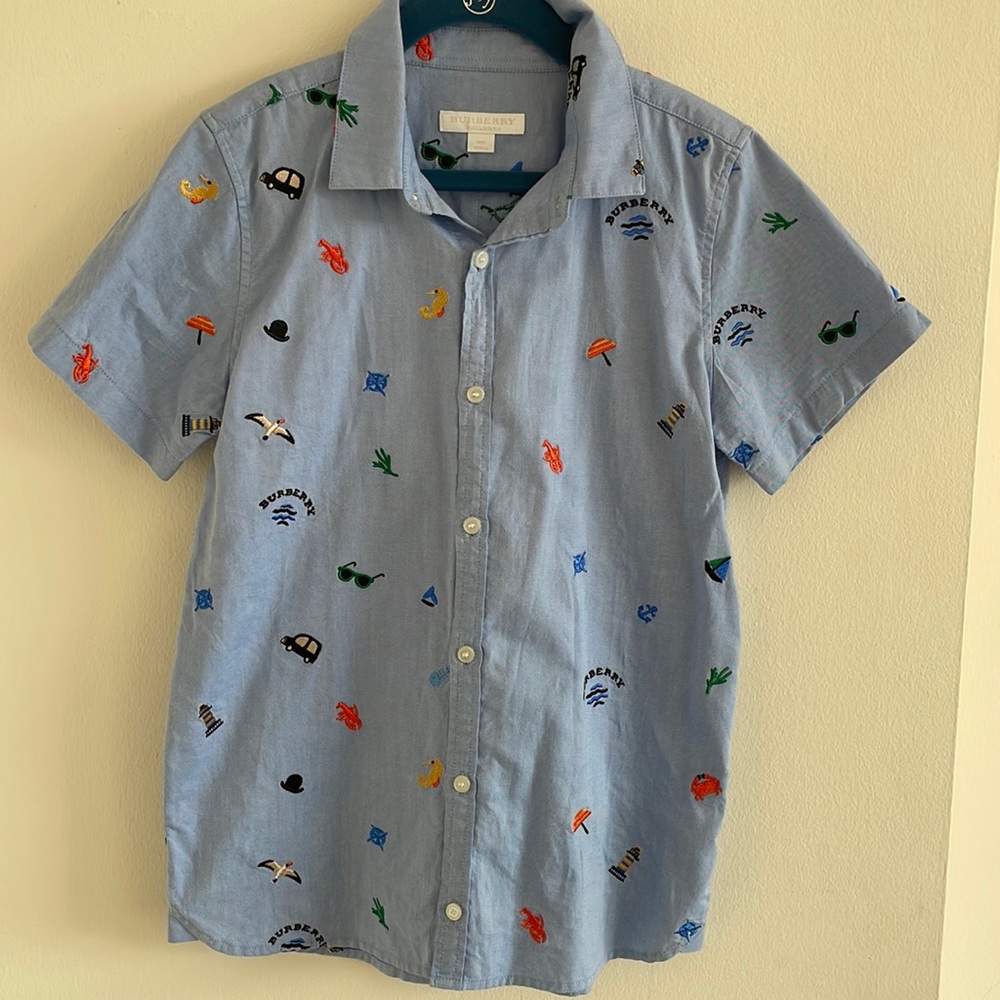 Boys Burberry button down collard shirt.